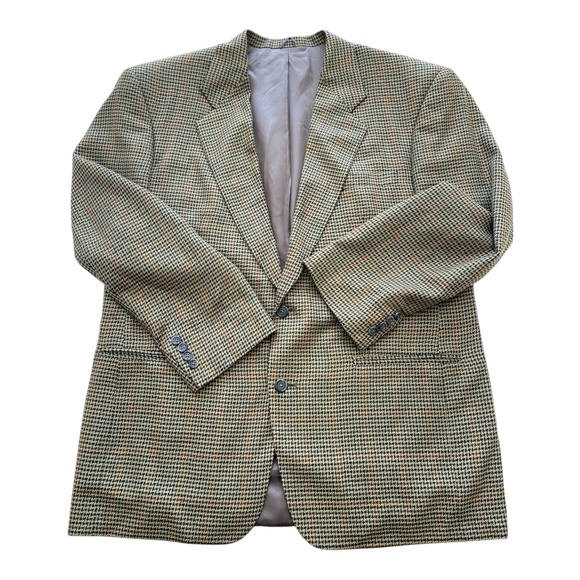 David G. Cotugno Mens 2 Button Silk Wool Blazer Jacket Beige Yellow Houndstooth - Picture 3 of 14